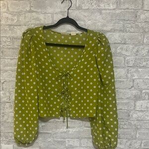 Levi's Green Crop Tie Front Blouse